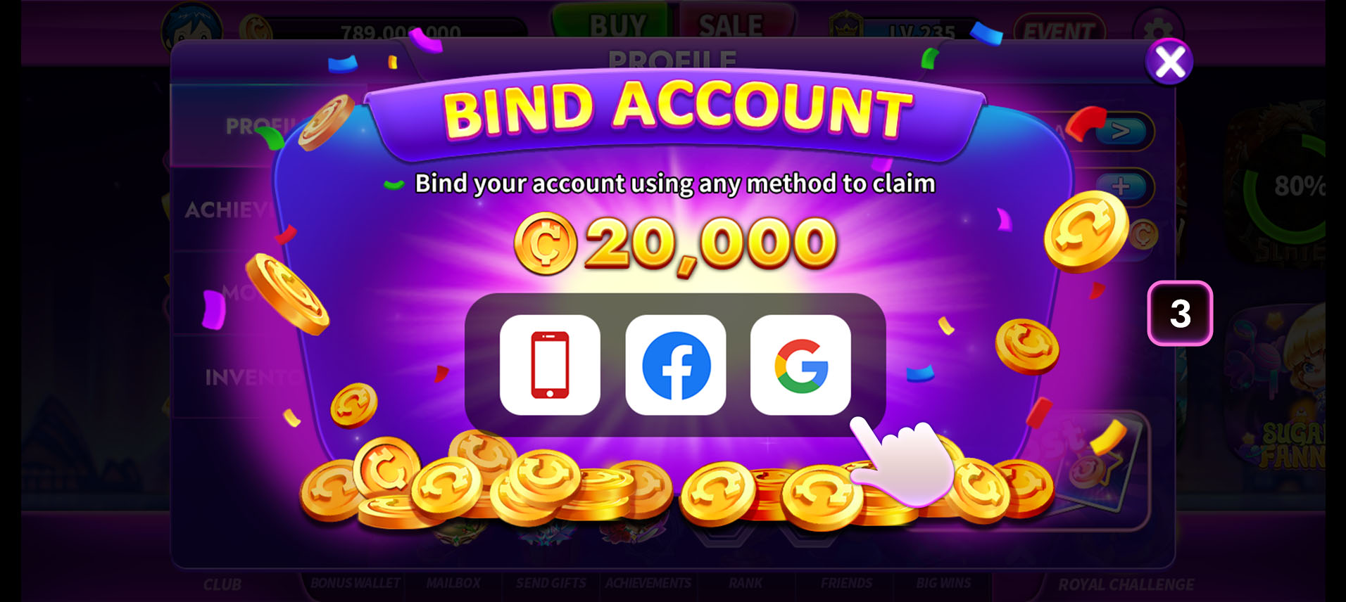 CASINONIA Bind Account window