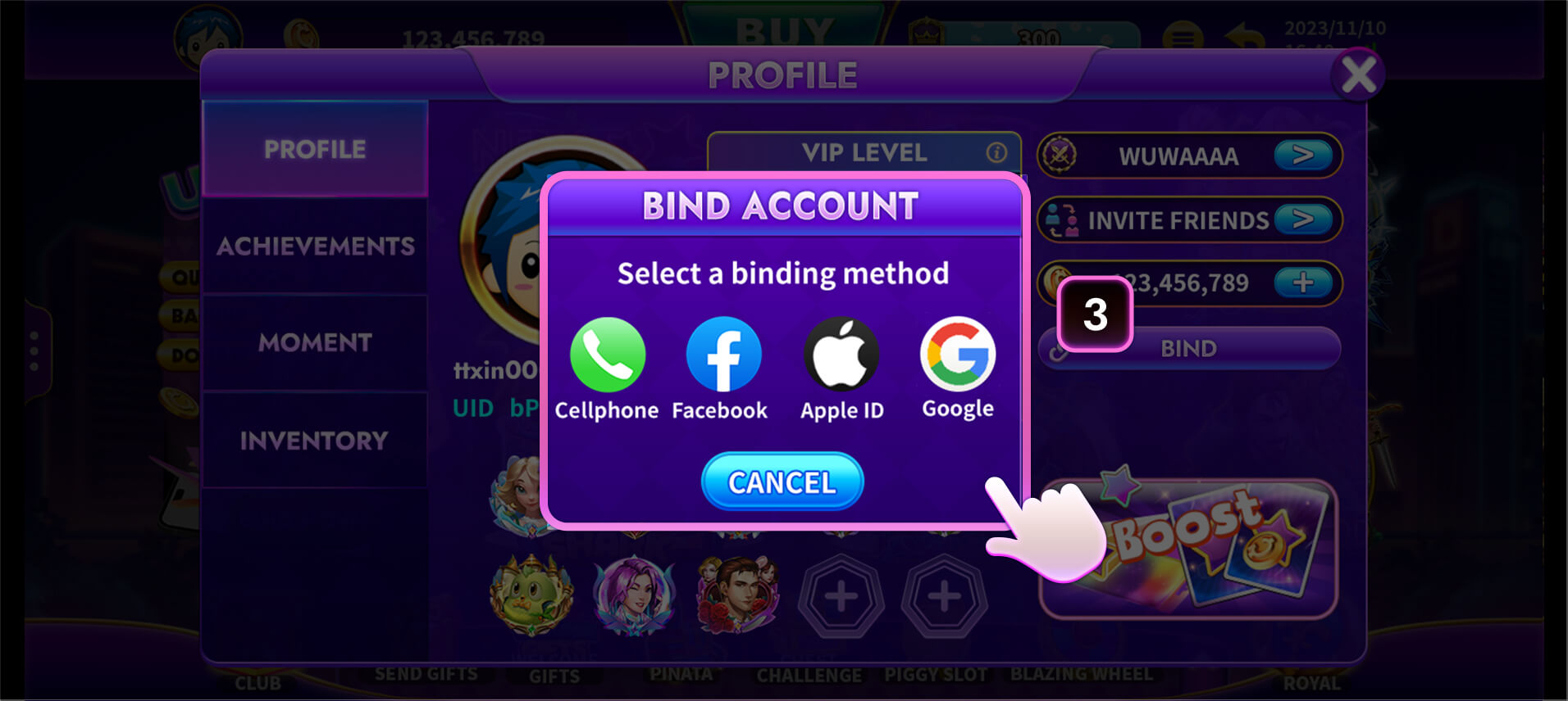 CASINONIA Bind Account window