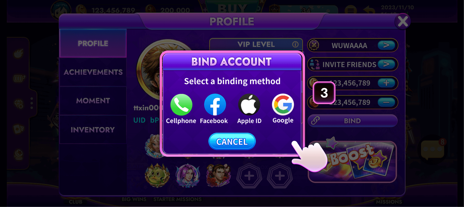 CASINONIA Bind Account window