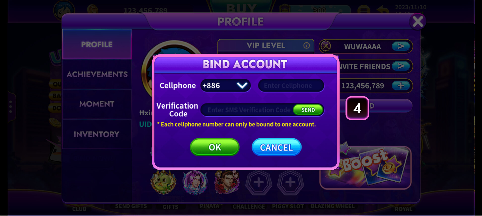 CASINONIA Bind Account OK