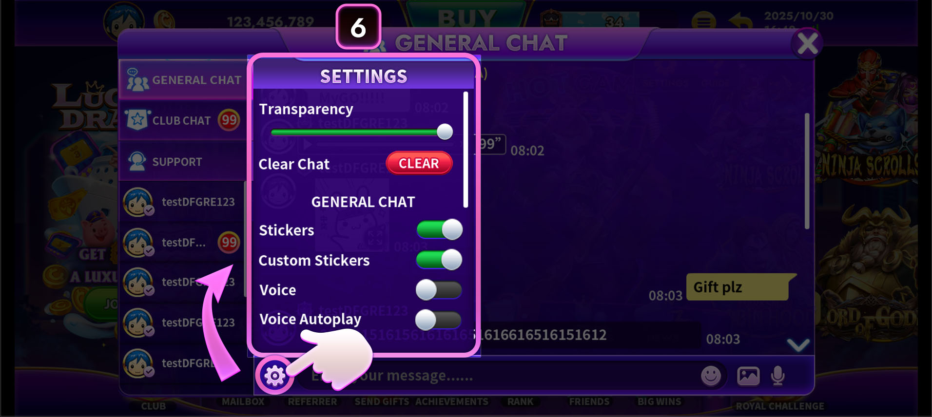 CASINONIA Chat Settings