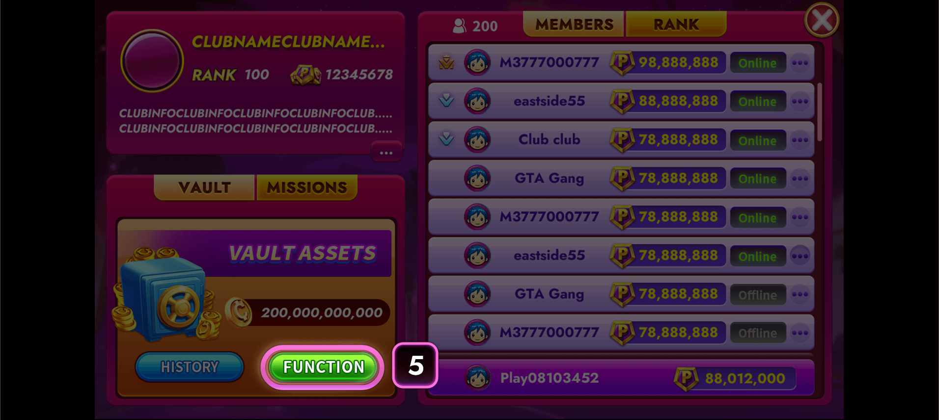 CASINONIA Club Vault Donate feature