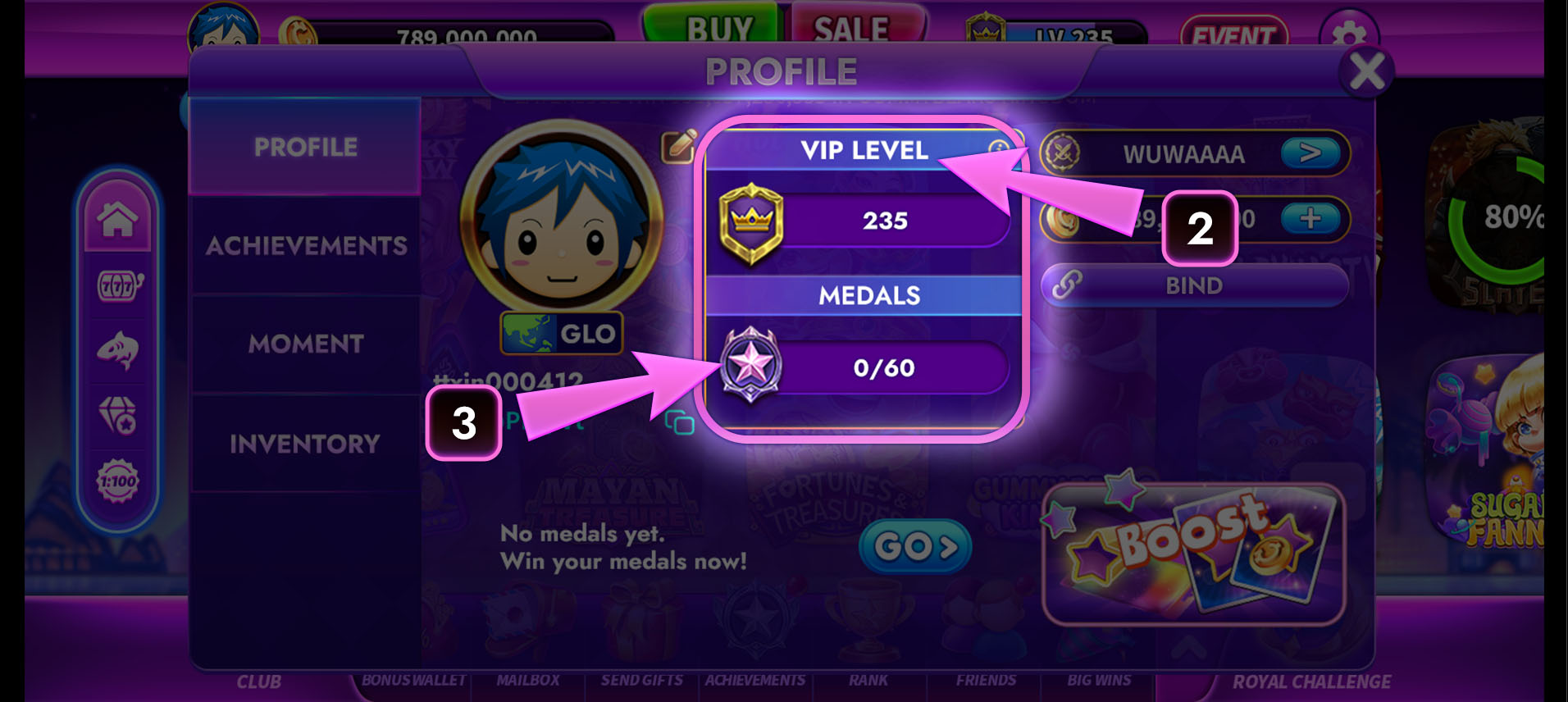 CASINONIA VIP Level and Medal counts
